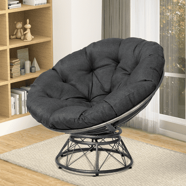 Premium Large Papasan chair with 48'" Cushion, Heather Black