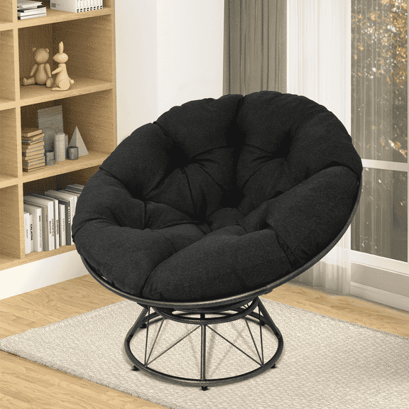Premium Large Papasan chair with 48'" Cushion, Heather Black