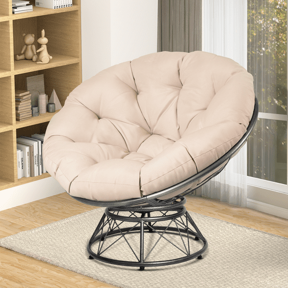 Premium Large Papasan chair with 48'" Cushion, Light Cream