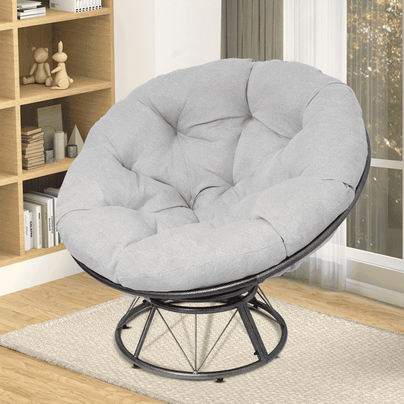 Premium Large Papasan chair with 48'" Cushion, Marled Grey