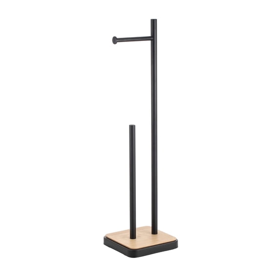 Premium Large Paper Roll Reserve and Holder, Bamboo Accent, 1.4 KG, Matte Black