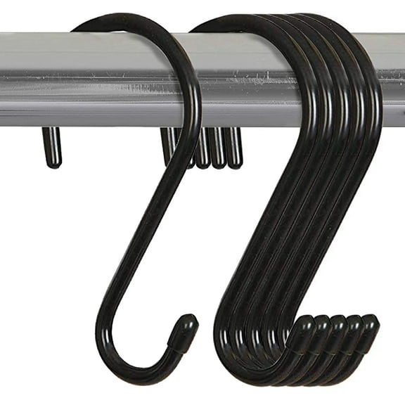 Premium Large S-Hooks with Rubber Grip - Set of 6 Heavy Duty Steel Metal Multipurpose Hooks - Rust Resistant - Hanging Kitchen, Closet, and Storage Items - 3 x 5.75 Inch - Deep Black