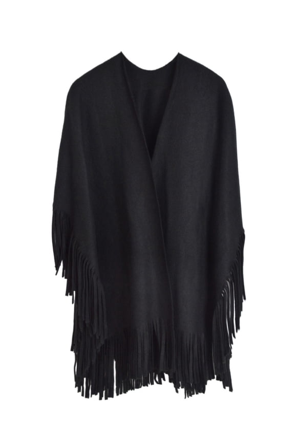 Premium Large Solid Color Tasseled Winter Poncho Shawl Wrap Cape