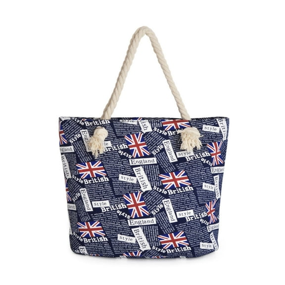 Premium Large Union Jack British Letters Print Canvas Tote Shoulder Bag Handbag