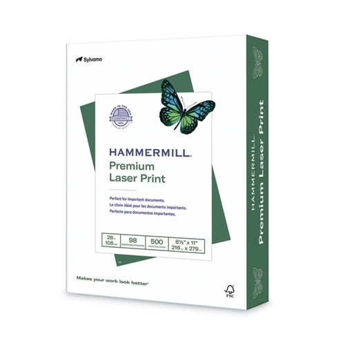 Premium Laser Print Paper, 98 Bright, 28 lb Bond Weight, 8.5 x 11, White, 500/Ream | Bundle of 5