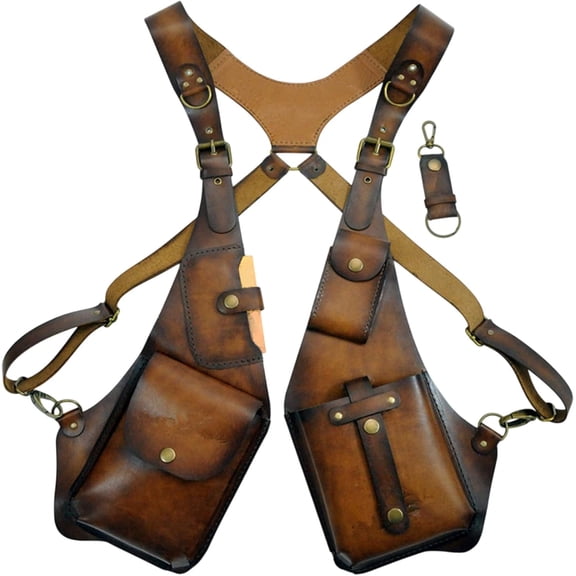 Premium Leather Adjustable Underarm Shoulder Bag,Double Shoulder Armpit Bag,Unisex Leather Shoulder Holster Style Chest Bag