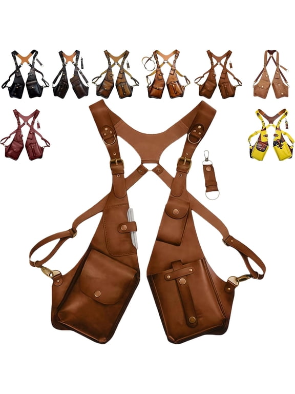 Premium Leather Adjustable Underarm Shoulder Bag for Men & Women, 2026 New Leather Adjustable Unisex Holster Under Arm Bag ,Double Shoulder Armpit Bag