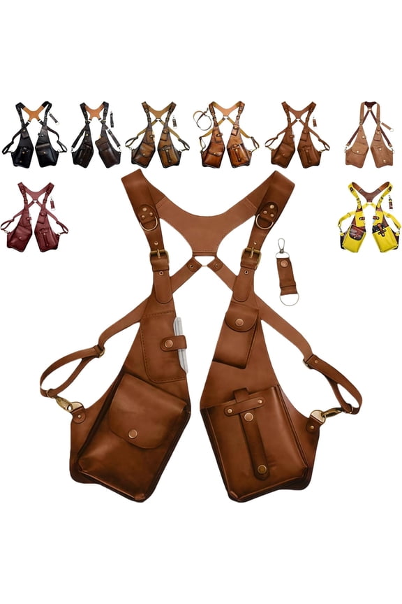 Premium Leather Adjustable Underarm Shoulder Bag for Men & Women, 2026 New Leather Adjustable Unisex Holster Under Arm Bag ,Double Shoulder Armpit Bag