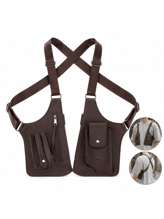 Premium Leather Adjustable Underarm Shoulder Bag for Men, PU Leather Multi Pocket Shoulder Satchel, Travel Chest Bag