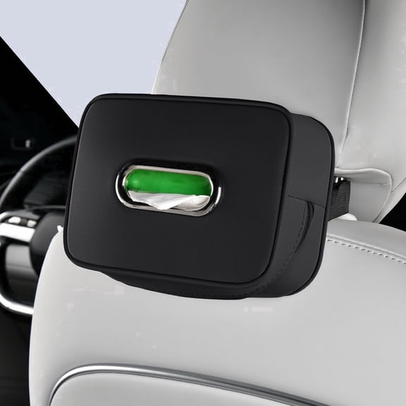 Car Tissue Holder for Backseat, Premium Rectangular PU Leather, Easy Refill Zipper Beige Perfect for Cars, SUVs & Trucks Headrest Visor, Car Tissue Box Organizer Holder