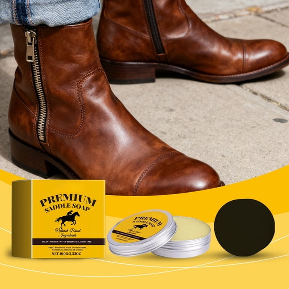 Premium Leather Cleaner Conditioner Saddle Soap Balm Natural Beeswax Formula for Boots Shoes Bags Care Restore 3.2x3.2x1.2 Inch