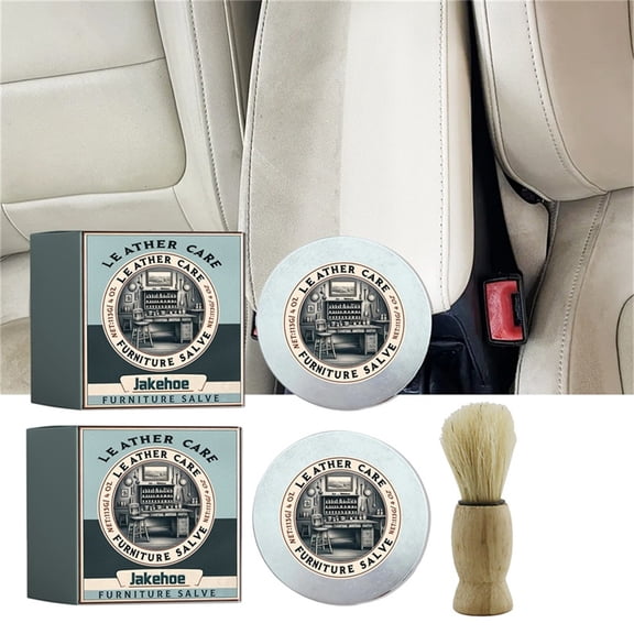 Premium Leather Conditioner & Protector Salve with Applicator Brush, Natural Beeswax & Oil Balm for Furniture, Car Seats, Bags, Restores Softness & Prevents Cracks on All Leather Types