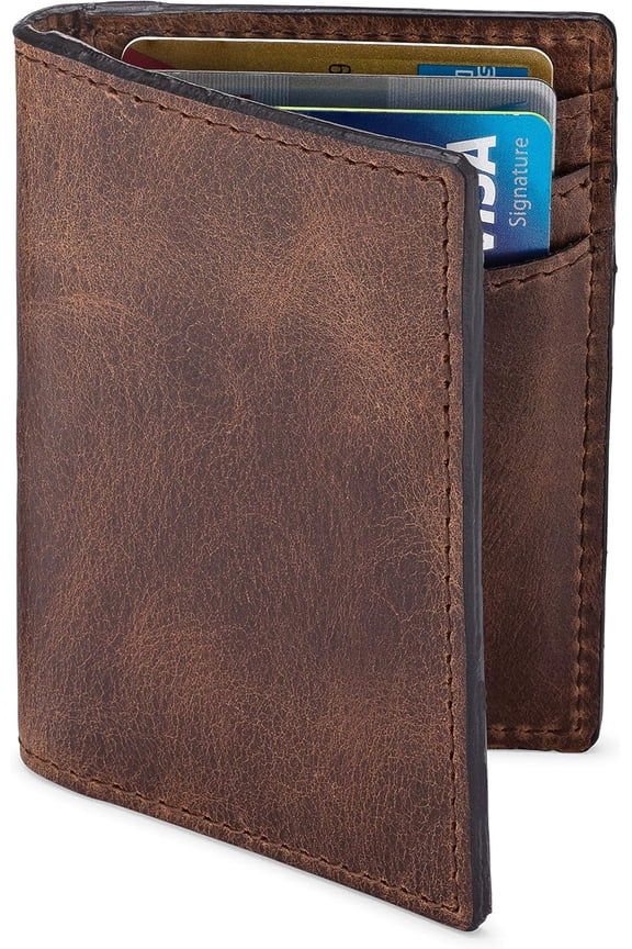 Premium Leather Credit Card Holder Wallet for Men | Slim RFID Blockg Wallet, Classic Brown
