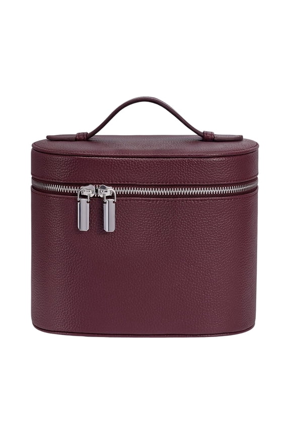 Premium Leather Hard-Shell Storage Case, Portable Multi-Compartment Organizer with Removable Velvet Lining, Secure Zipper Closure & Top Handle(8.5*6.3*6.7 in)C