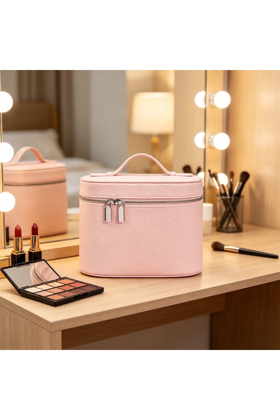Premium Leather Hard-Shell Storage Case, Portable Multi-Compartment Organizer with Removable Velvet Lining, Secure Zipper Closure & Top Handle(8.5*6.3*6.7 in)B