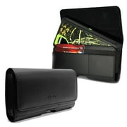 Premium Leather Holster Pouch with ID Card Credit Card Cash Holder For Sony Xperia XZ2 Fit with Otterbox Defender Case/Lifeproof Case/Hybrid Armor Case/Battery Back Case On - Black