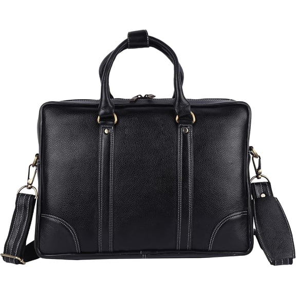 Premium Leather Laptop Briefcase Bag for Men|Business Office Messenger Bag with Shoulder Strap for Work, Travel & Documents - Black