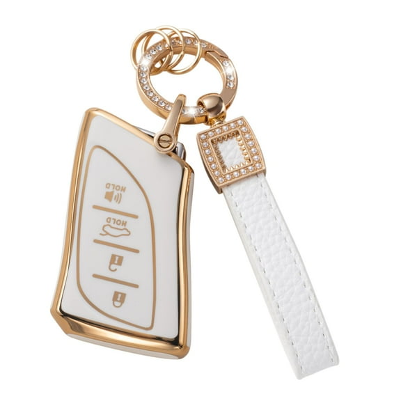 Premium Leather Lexus Key Fob Protector with Detachable Lanyard Compatible with ES350 ES300h UX200 LS500 LS500H LC500 LC500h Smart Key Case Cover Holder