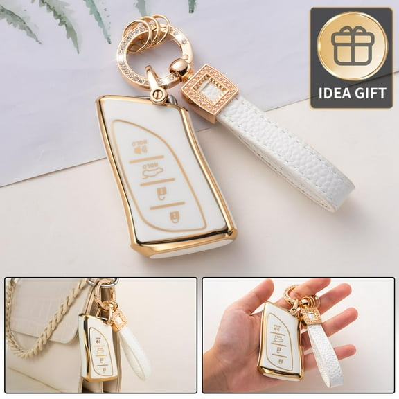 Premium Leather Lexus Key Fob Protector with Detachable Lanyard  Compatible with ES350 ES300h UX200 LS500 LS500H LC500 LC500h Smart Key Case Cover Holder