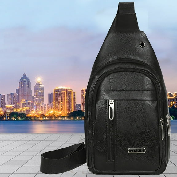Premium Leather Men's Sling Bag, Durable Crossbody with Multiple Zipper Pockets, Adjustable Shoulder Strap for Comfort, Ideal for Work, Travel, and Outdoor Activities