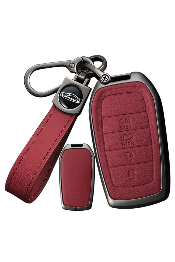 Premium Leather and Metal Key Fob Protector Compatible with Select Toyota Models Including Crown Se Corolla Tundra Land Cruiser Venza Grand Highlander RAV4 with 4-Button Design and Keychain