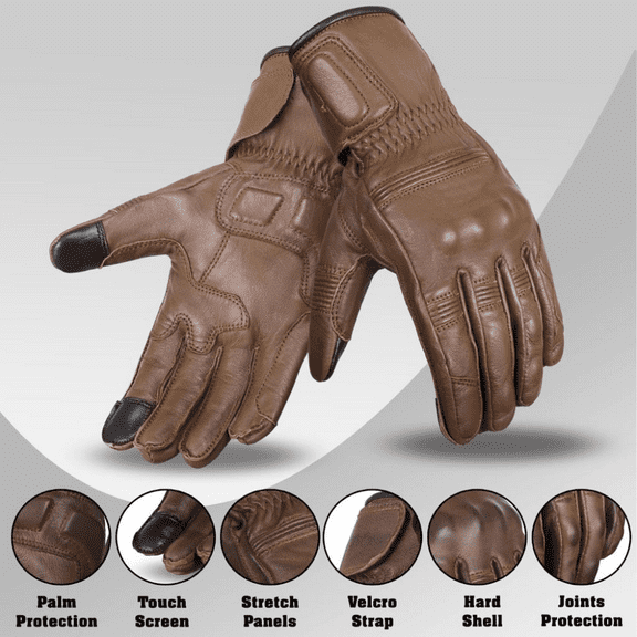 Premium Leather Motorcycle Gloves (Brown) Comfortable Riding Protection, Full Gauntlet with Mobile Touchscreen Fingers With CE Armour Biker Protection