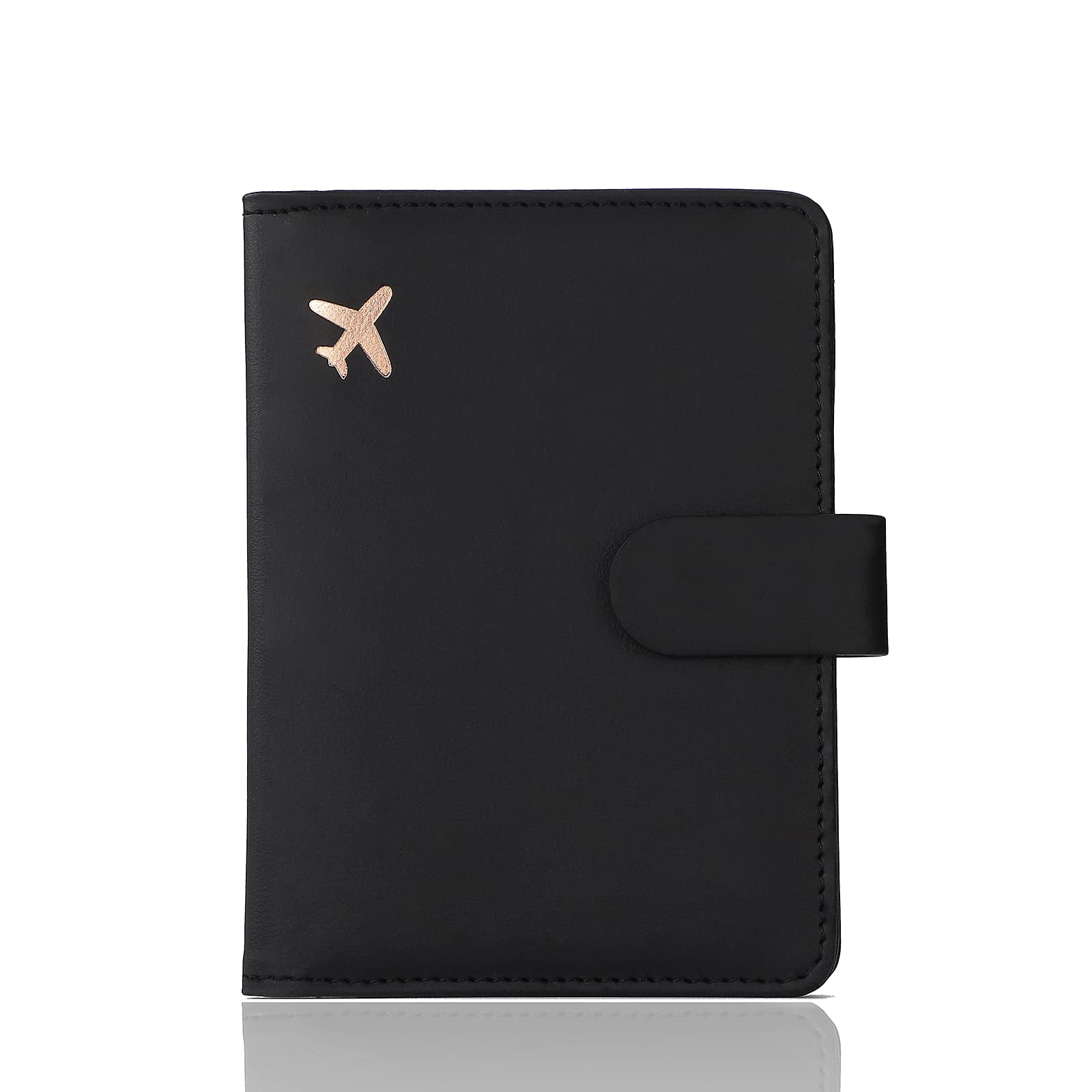 RFID Blocking Passport Holder With AirTag Slot — Slim Leather Wallet For Travel, Multiple Pockets, Black