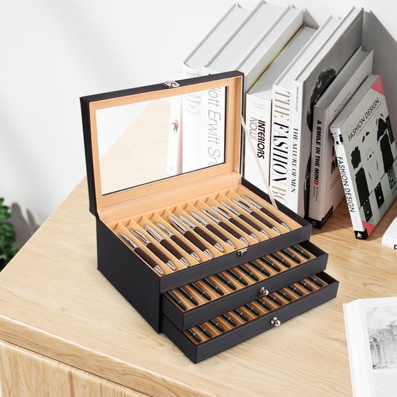 Premium Leather Pen Display Box - Holds 36 Pens, Luxury Storage Case with Transparent Lid, Multi-Compartment Design, Ideal Gift for Pen Collectors