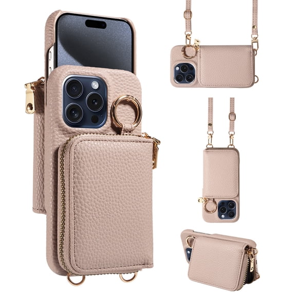 Premium Leather Phone Case with Mini Zipper Coin Purse Shockproof Protective Wallet Cover for iPhone 14 15 16 17 Plus Pro Pro Max