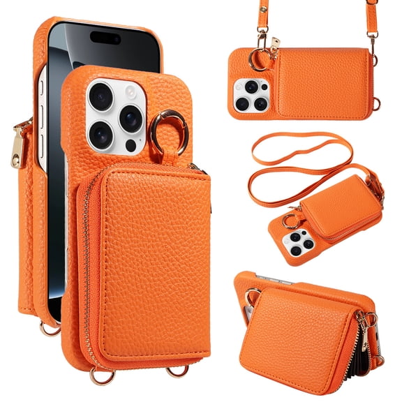Premium Leather Phone Case with Mini Zipper Coin Purse Shockproof Protective Wallet Cover for iPhone 14 15 16 17 Plus Pro Pro Max