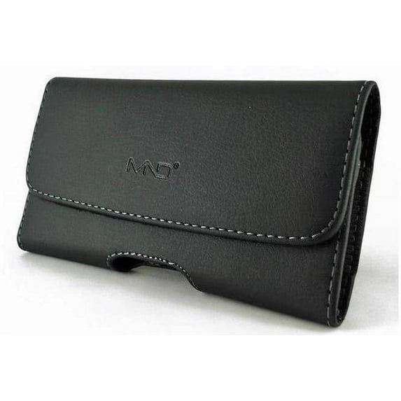Premium Leather Pouch Holster Belt Case for Alcatel 5v w/ Clip / Loops (Size for Phone Only, NOT for Phone w/Cover or Skin on It) - Black