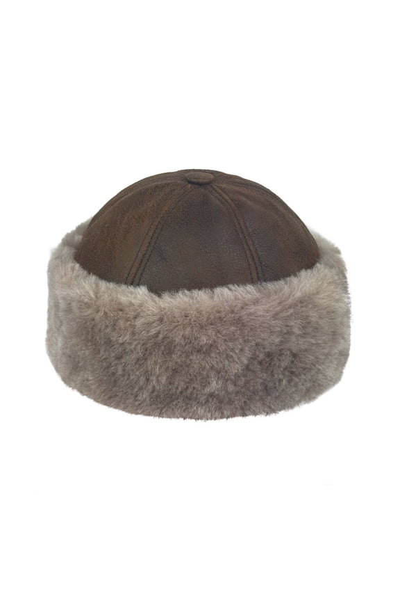 Premium Leather Unisex Shearling Sheepskin Fur Winter Beanie - Warm Wool Skull Hat for Men & Women (US, Alpha, XX-Large, Tøbåccø)