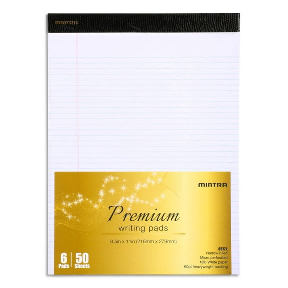 Mintra White Premium Legal Pads, Writing Pads -  6 Pack (05772) - 8.5in x 11in, 50 Sheets, Heavyweight Paper
