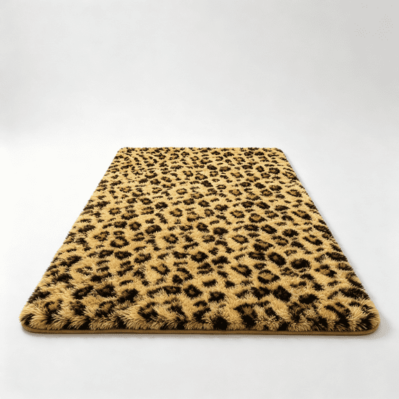 MUSICWAKER Contemporary Leopard Animal Print Area Rug, Beige, 6' x 9', Non-Slip Backing