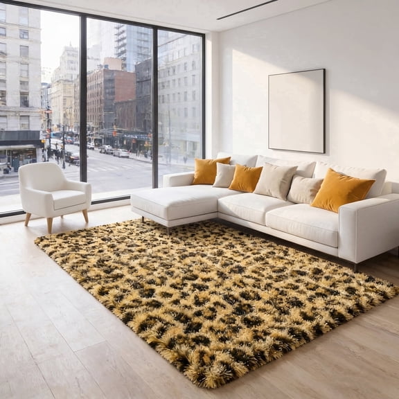 Musicwaker Khaki Leopard Print Area Rug, 6'x9', Non-Slip Backing Modern Indoor Decor Rug for Living Room, Bedroom & Kitchen