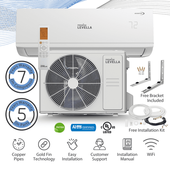 Premium Levella 18,000 BTU 19 SEER2 WIFI Included. 230V. Ductless Mini-Split Inverter+ Air Conditioner Heat Pump System Full Set