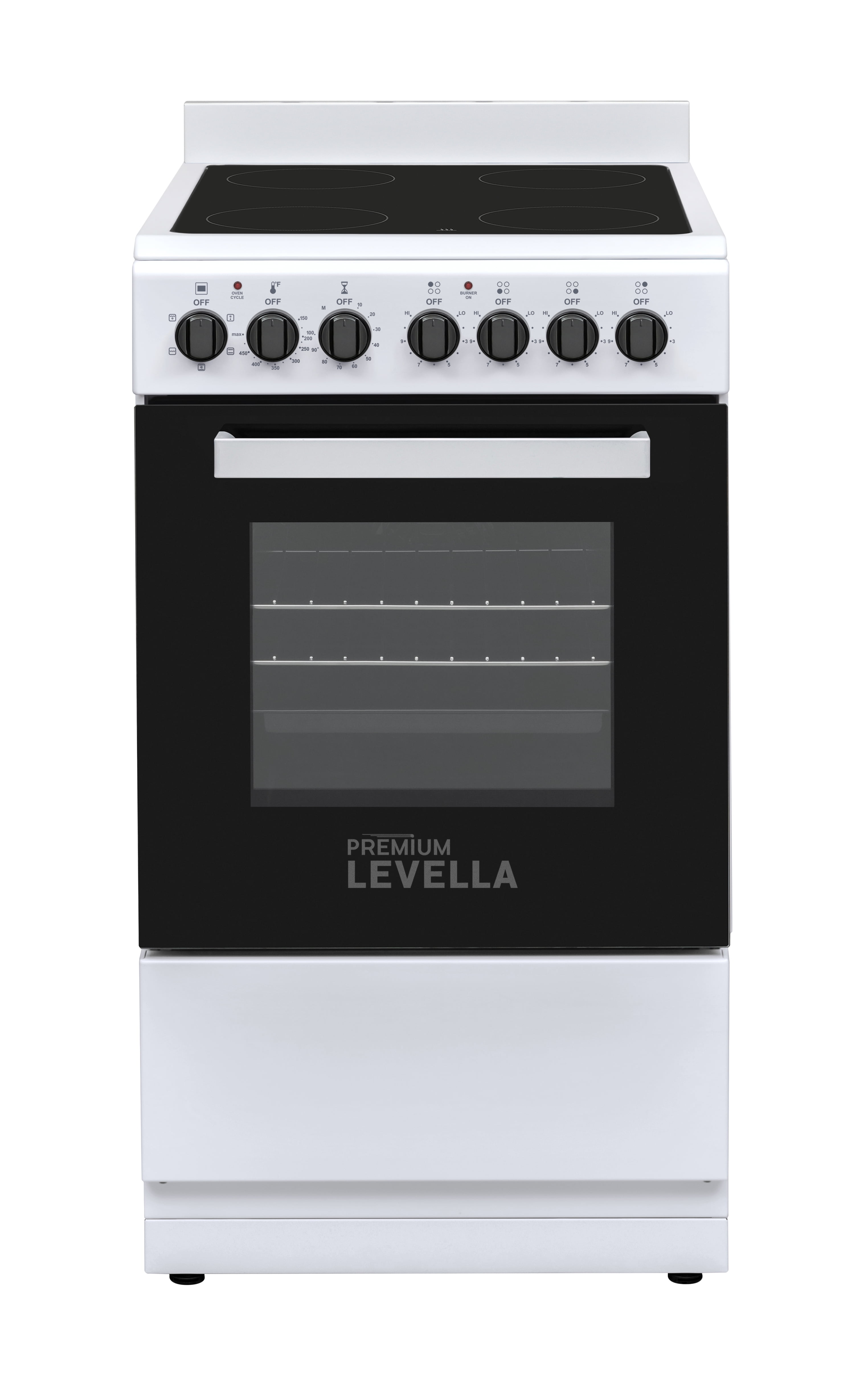 Premium Levella PREV2005VW 20" Vitroceramic Cooktop Electric Range with 4 Burners and 1.9 Cu. Ft. Single Convection Oven - White