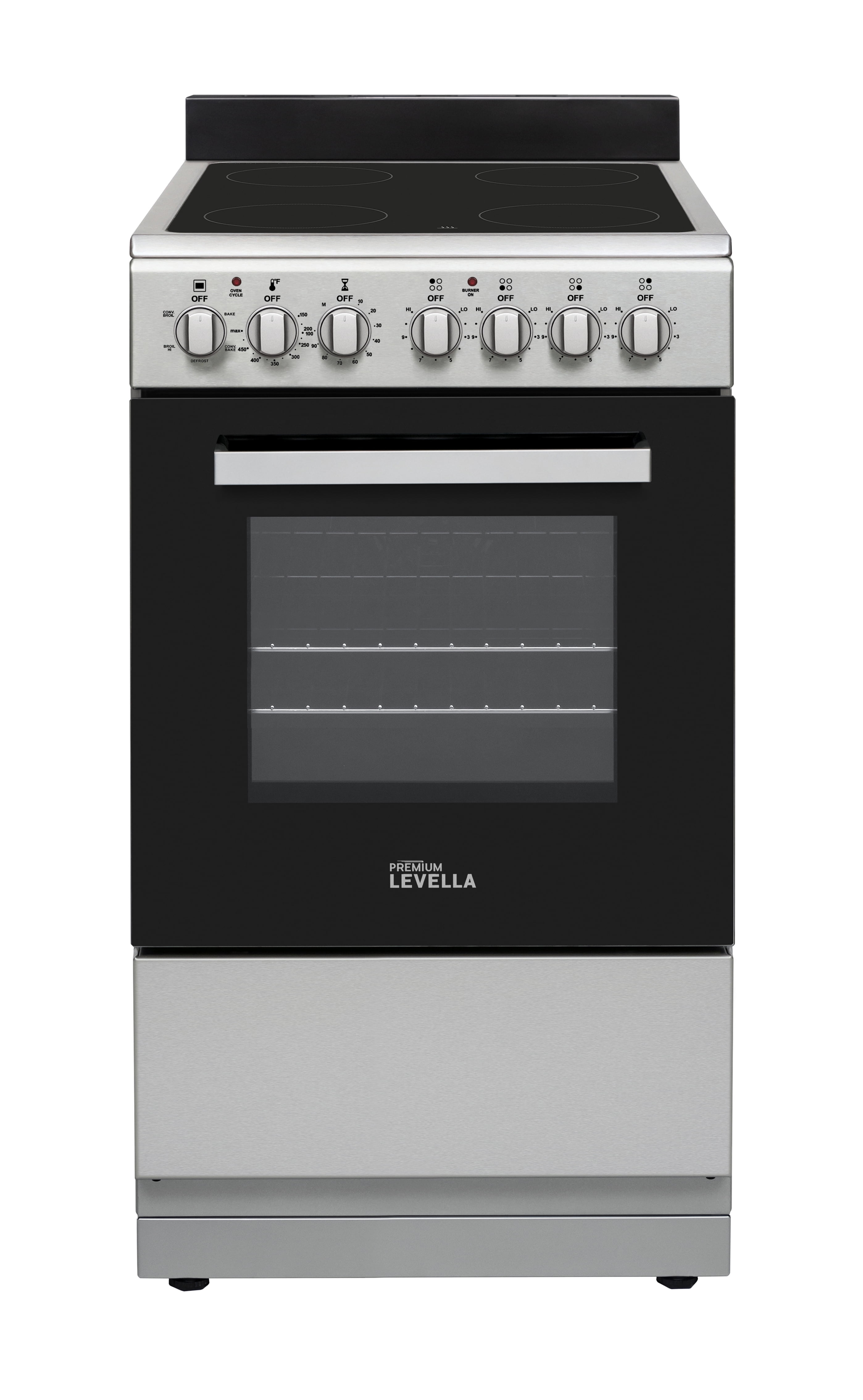Premium Levella PREV2006VS 20" Vitroceramic Cooktop Electric Range with 4 Burners and 2.0 Cu. Ft. Single Convection Oven - Silver