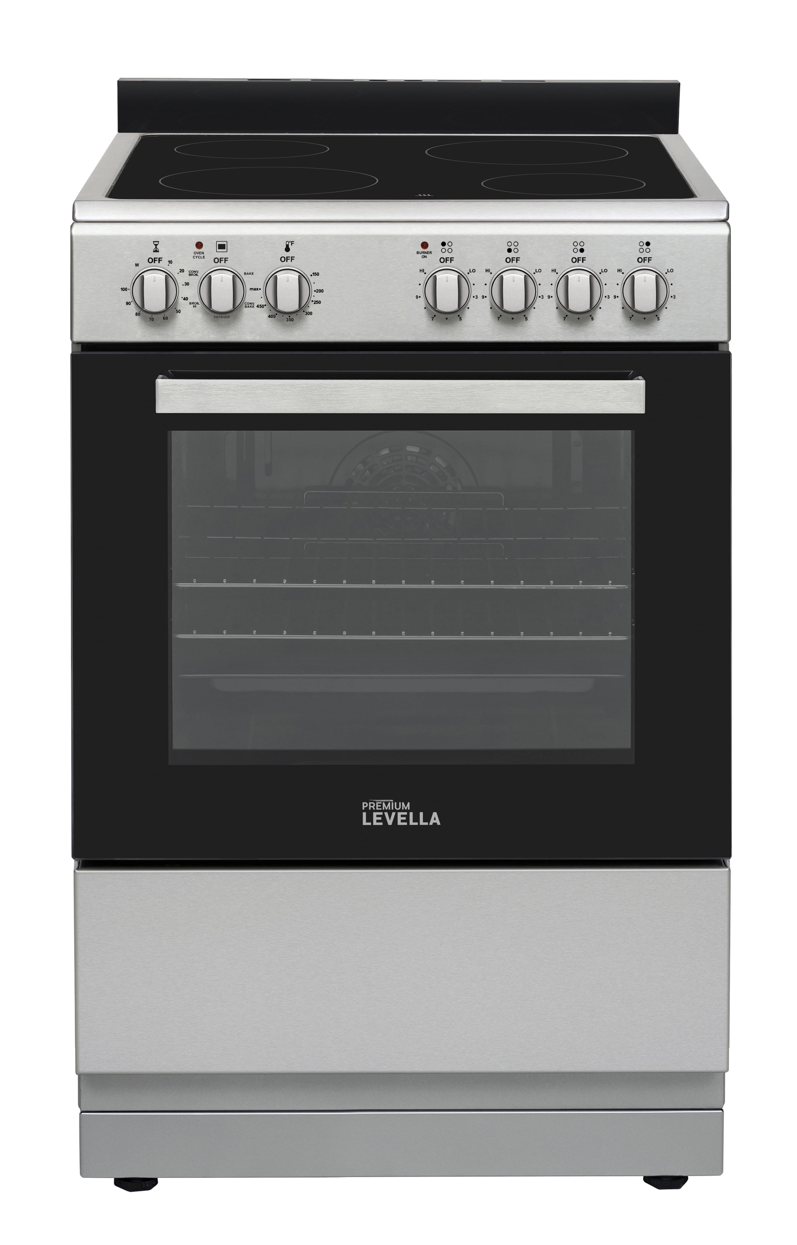 Premium Levella PREV2406VW 24" Vitroceramic Cooktop Electric Range with 4 Burners and 2.6 Cu. Ft. Single Convection Oven - Silver