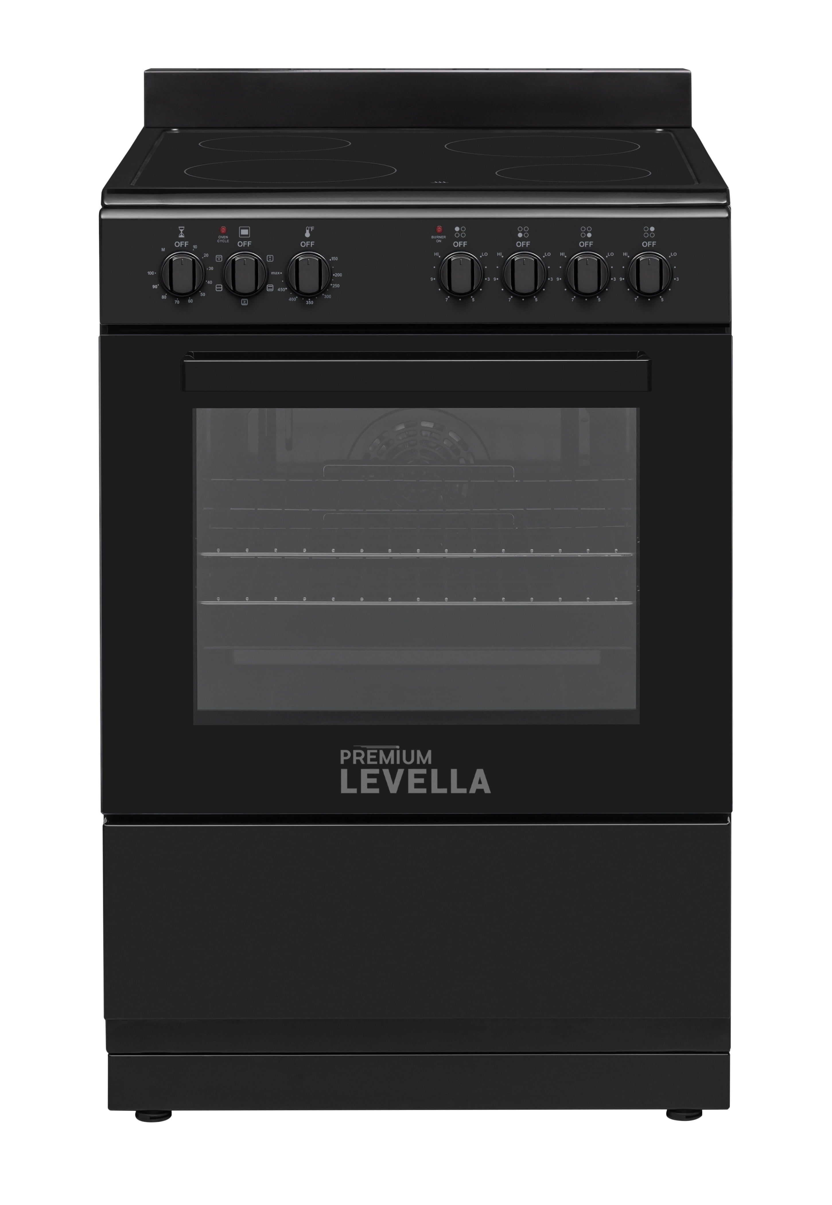 Premium Levella PREV2407VB 24" Vitroceramic Cooktop Electric Range with 4 Burners and 2.4 Cu. Ft. Single Convection Oven - Black