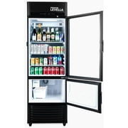 Premium Levella PRFIM1257DX Single Glass Door Merchandiser Refrigerator-Freezer with Automatic Ice Maker Display Beverage Cooler-12.5 cu ft-Black