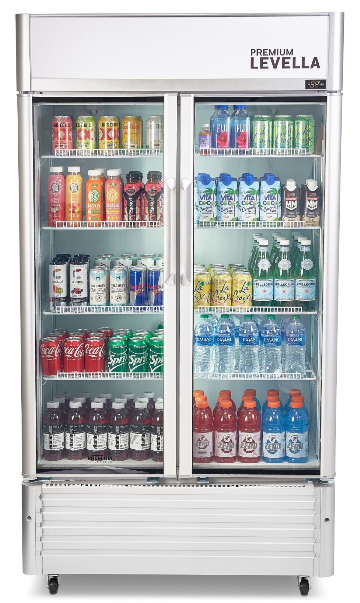 Premium Silver Double Glass Door Beverage Refrigerator, 18 cu ft