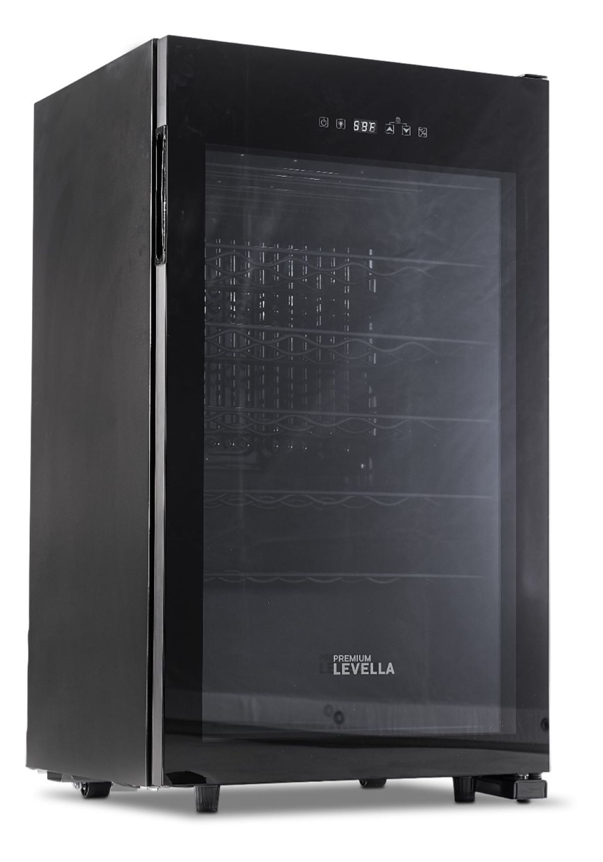 Black Tempered Glass Freestanding Wine Cooler with Interior Lighting