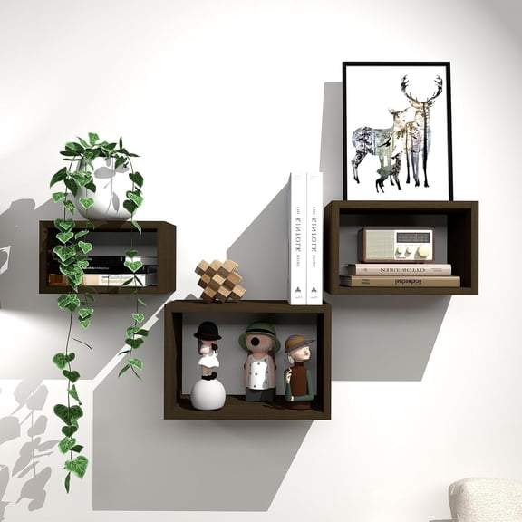 Premium Light Oak Floating Cube Shelves, Eco-Friendly Wood Box-Style Wall Storage Display Set of 3 — Pre-Assembled, Ready to Use, Modern Decorative Wall Shelf Units for Living Room, Bedroom & Office