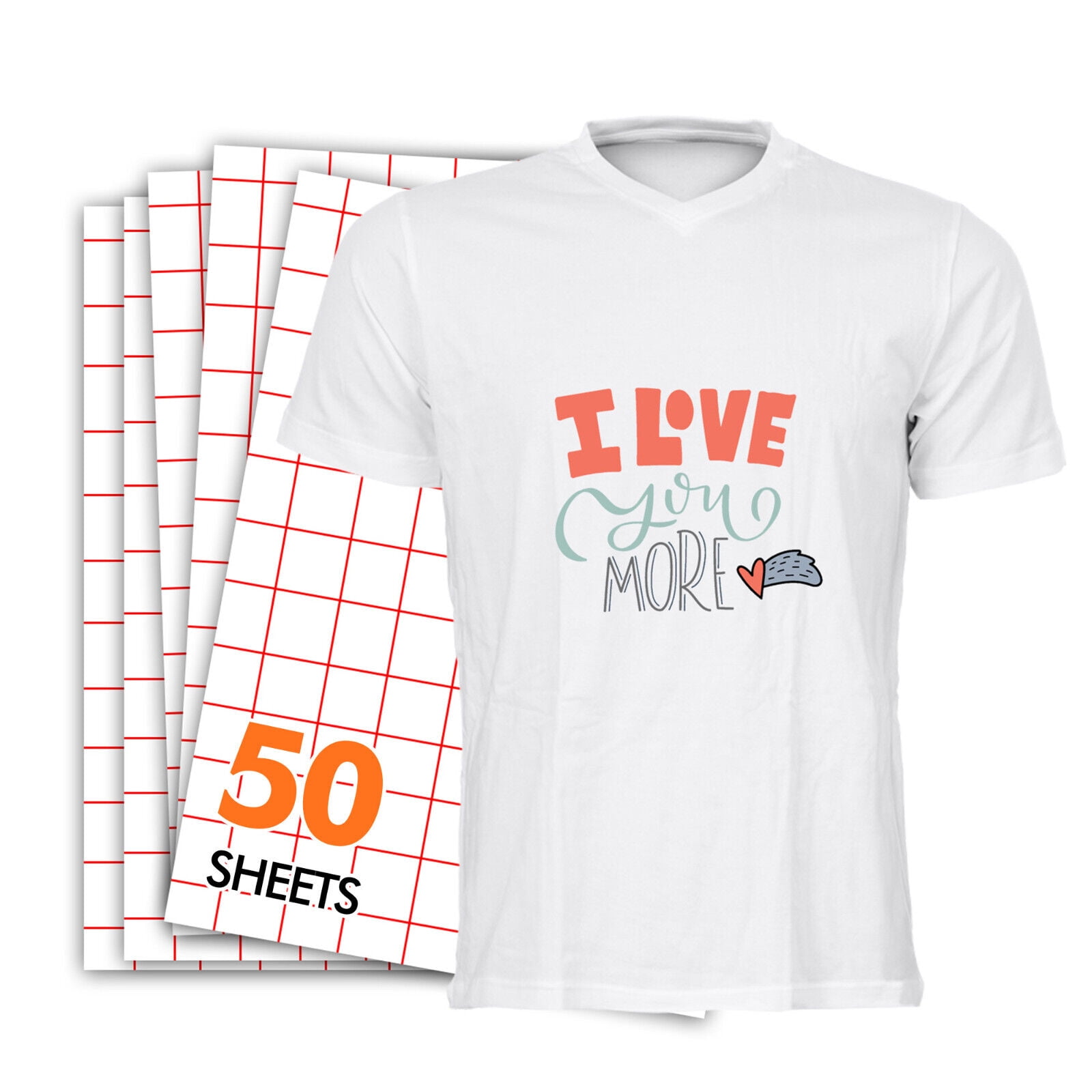 Premium Light Transfer Paper Ironon 8.5x11 50 Sheets, Inkjet & Laser