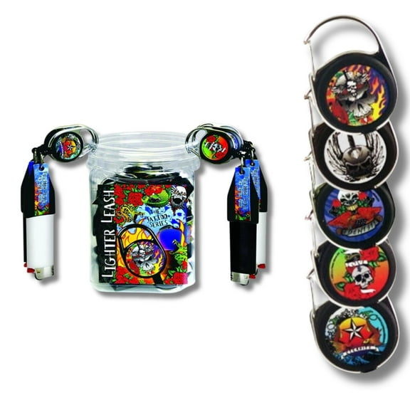 Premium Tattoo Series Lighter Leash  4-Pack Retractable Holders ( Assorted)