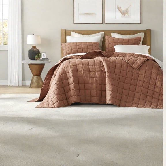 Premium Linen 3Piece Bedding Set French Certified Cozy Durable Brick Red
