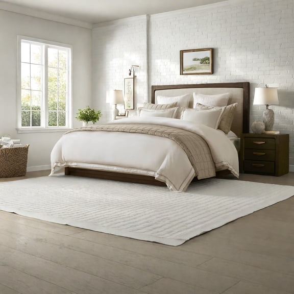 Premium Linen Blend Bedding Sets Full/Queen Size Modern Beige and White Design