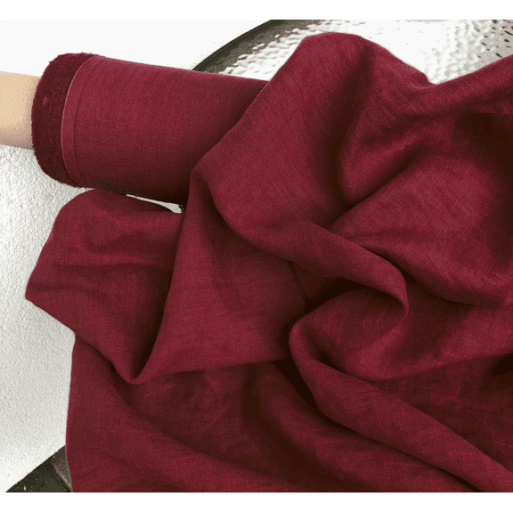 Premium Linen Fabric by the Yard - Cherry Red (150-170 GSM) - 58" Wide Medium Weight Breathable Solid Linen for Sewing, Apparel, and Home Decor - Pre-Washed & Softened