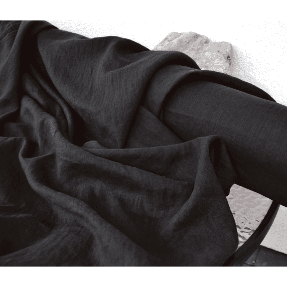 Premium Linen Fabric by the Yard – Dark Graphite Gray – 160 GSM Medium Weight, 58" Wide – Soft, Pre-Washed Breathable Flax Material for Apparel, Curtains, and Home Décor